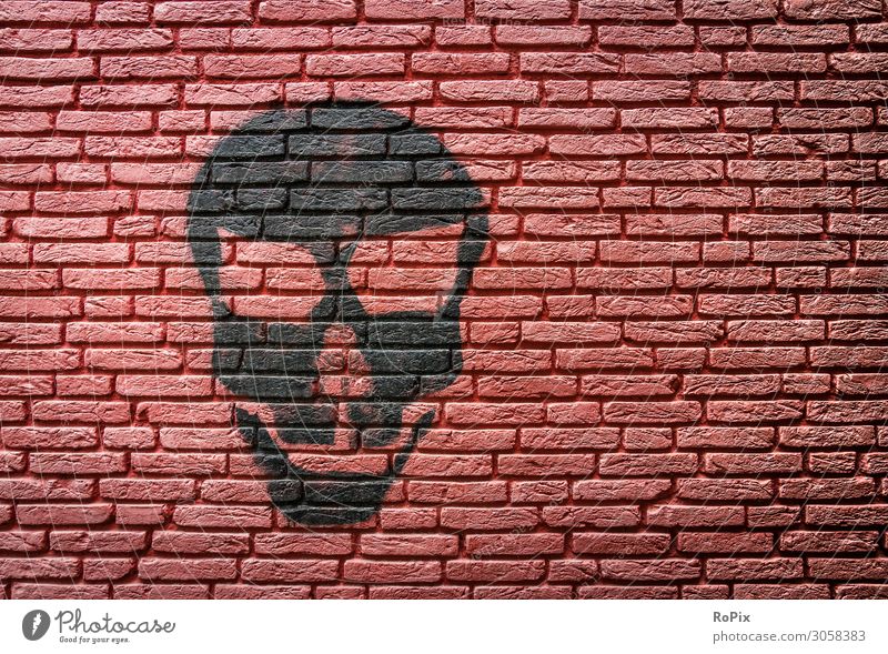 Grafitti auf einer Ziegelwand. Lifestyle Stil Ferien & Urlaub & Reisen Tourismus Sightseeing Städtereise Industrie Mensch androgyn Kopf Auge Kunst Kunstwerk