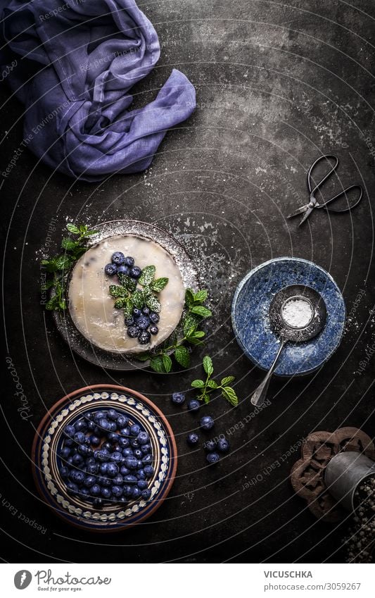 Veganer Blaubeerkuchen Lebensmittel Frucht Kuchen Dessert Ernährung Bioprodukte Vegetarische Ernährung Diät Geschirr Stil Design Gesundheit Gesunde Ernährung