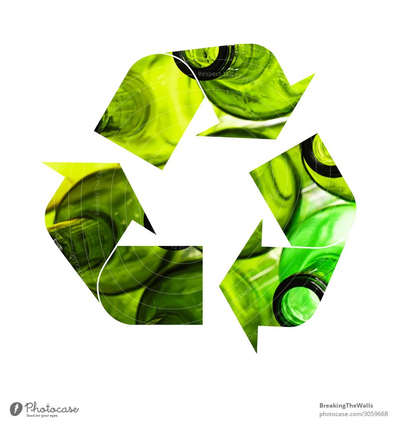 Illustration des Recycling-Symbols für Glasflaschen Flasche Industrie Umwelt grün weiß Schutz Verantwortung Ikon Logo Symbole & Metaphern Müll Hintergrund