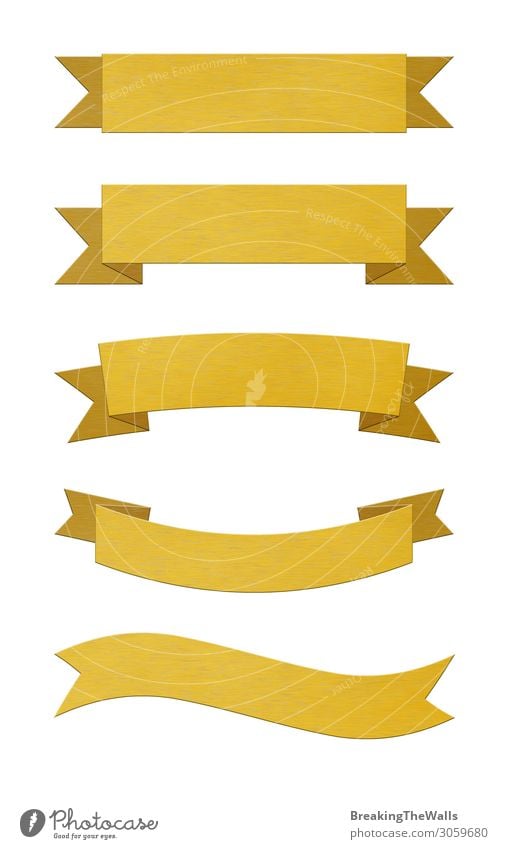 Satz von gebürsteten goldenen Metallband-Bannern aus Metall Design Dekoration & Verzierung Preisverleihung Urkunde Sammlung Gold außergewöhnlich gelb weiß