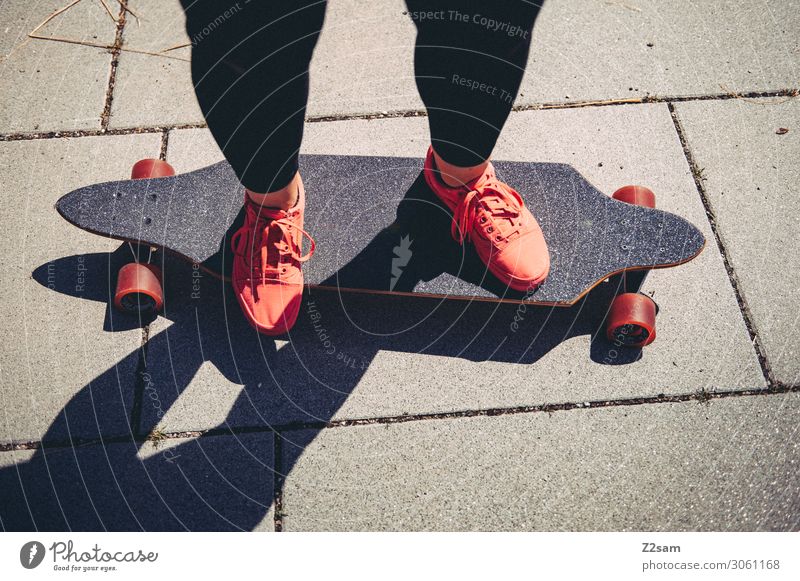 Longboarden in der City Lifestyle Freizeit & Hobby Ferien & Urlaub & Reisen Sommer Sommerurlaub Skateboard Skateboarding feminin Junge Frau Jugendliche Fuß