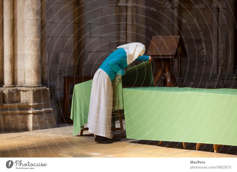 Ordensschwester deckt den Tisch Mensch feminin Schwester 1 30-45 Jahre Erwachsene Kirche Dom Arbeitsbekleidung Kopftuch wählen Opferbereitschaft Menschlichkeit