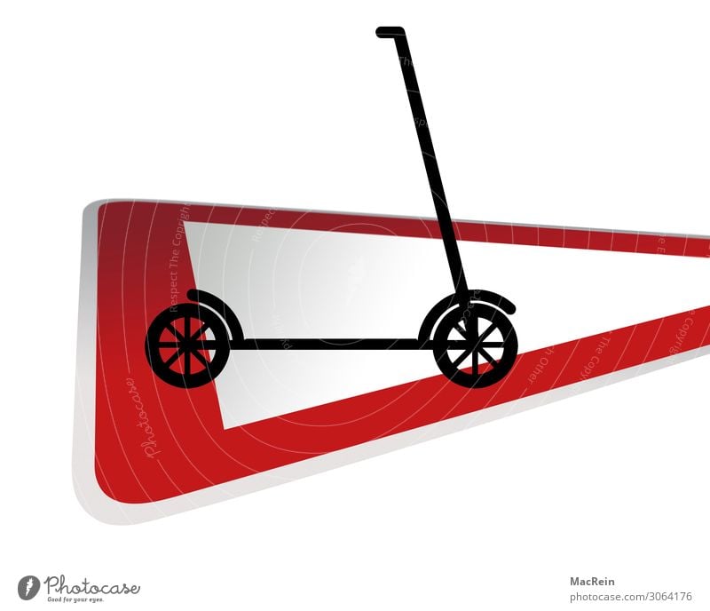 Verkehrsschild mit E-Roller Verkehrsmittel Verkehrszeichen Kleinmotorrad rot Sicherheit Symbole & Metaphern Hinweisschild Farbfoto