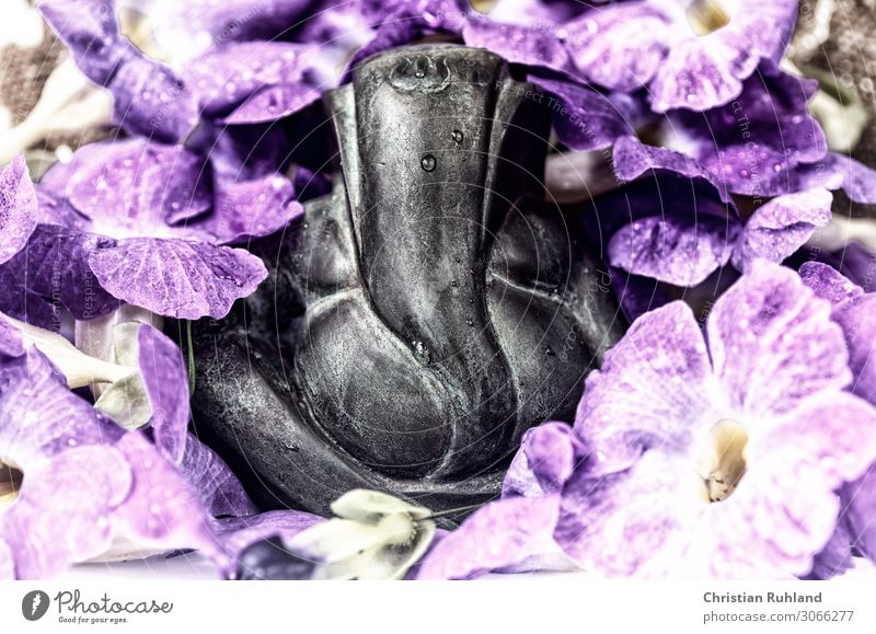 Ganesha surrounded by purple flowers Kunst Skulptur Tier 1 Sammlerstück Metall Zeichen ästhetisch Erfolg exotisch klug stark Glück friedlich Rechtschaffenheit