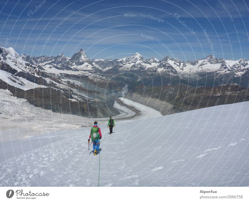 On the road again | Absteiger Alpen Berge u. Gebirge Gipfel Schneebedeckte Gipfel Gletscher Freude Lebensfreude Tapferkeit selbstbewußt Coolness Optimismus