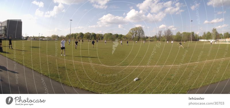 das spiel Wolken Horizont Sportplatz Baum grün fussbal Rasen Studium Sportmannschaft Ball Sonne Linie