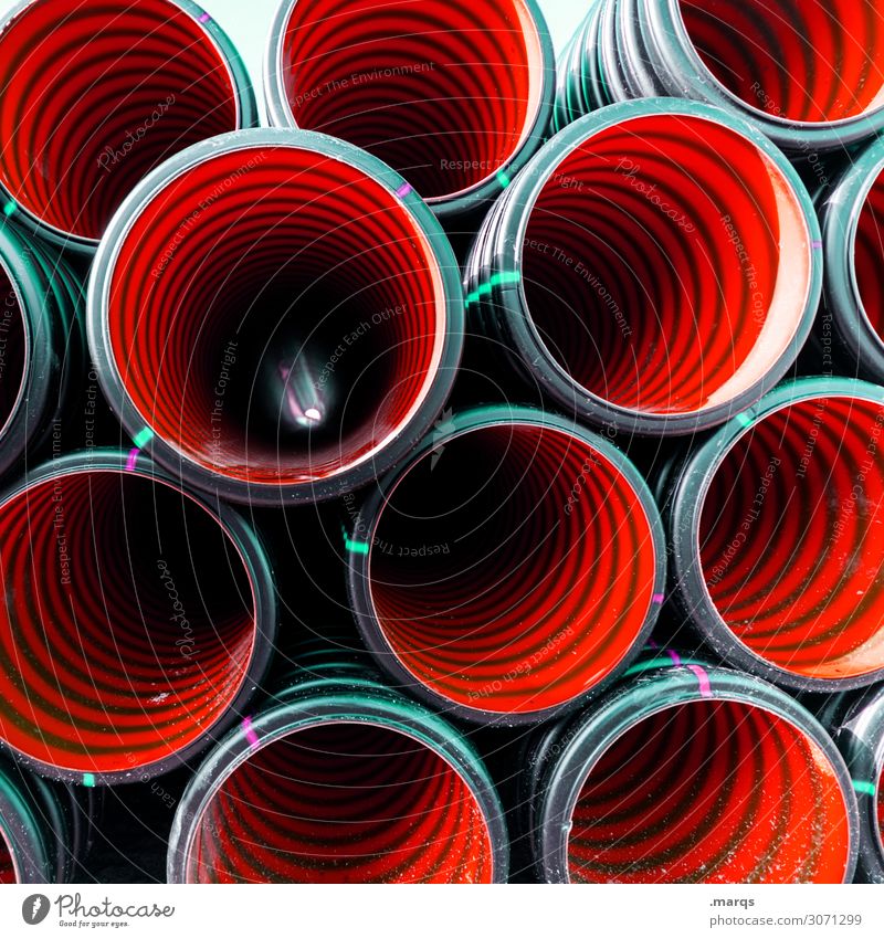 Red Tubes Arbeit & Erwerbstätigkeit Baustelle Röhren Verbindung rot schwarz Farbe Ordnung Perspektive Farbfoto Nahaufnahme Muster Strukturen & Formen