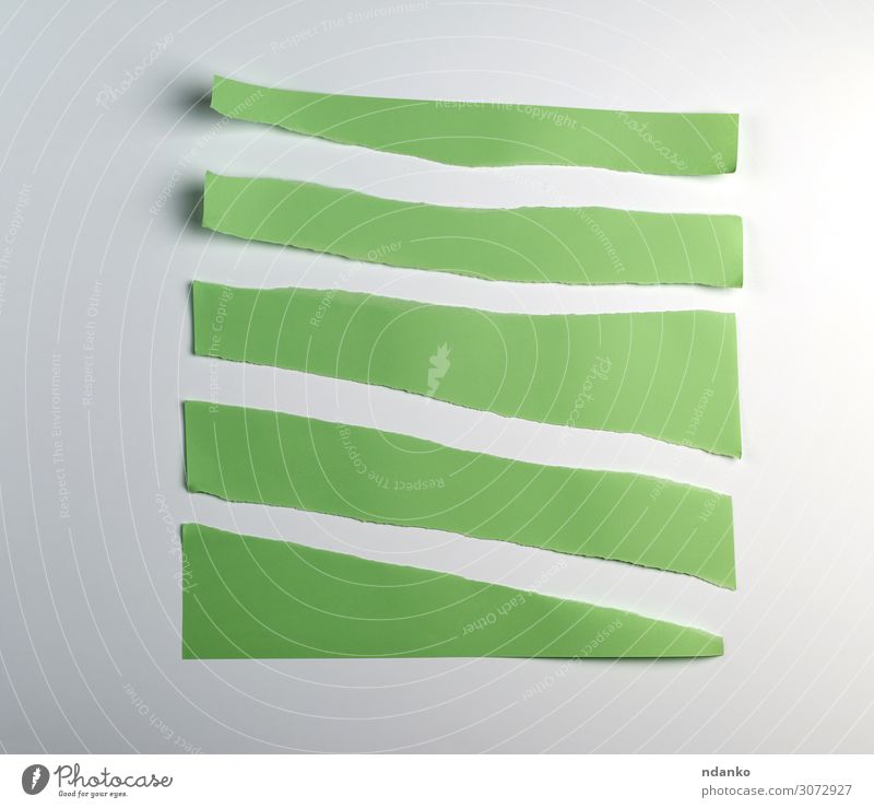 verschiedene gerissene Stücke von grünen Papierstreifen Design Handwerk Band Wege & Pfade Sammlung Sauberkeit weiß Kulisse Hintergrund blanko Karton Entwurf