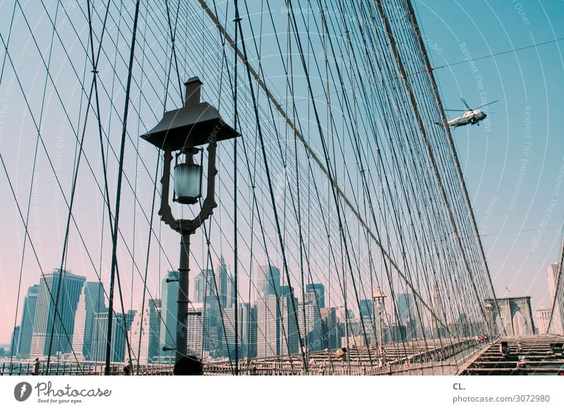 hubschrabschrab Ferien & Urlaub & Reisen Städtereise Wolkenloser Himmel Schönes Wetter New York City Manhattan Brooklyn Bridge USA Stadt Hochhaus Brücke Bauwerk