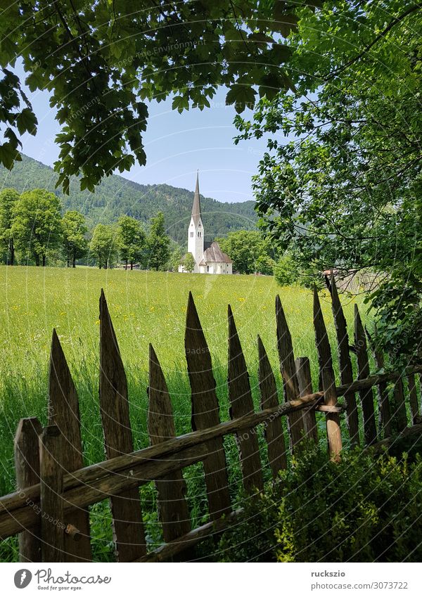Church, Sankt Leonhard, Neuhaus, landscape, Landschaft Sonnenlicht Sommer Wiese Berge u. Gebirge Kirche Stimmung Schliersee Bayern Deutschland Bavaria Farbfoto