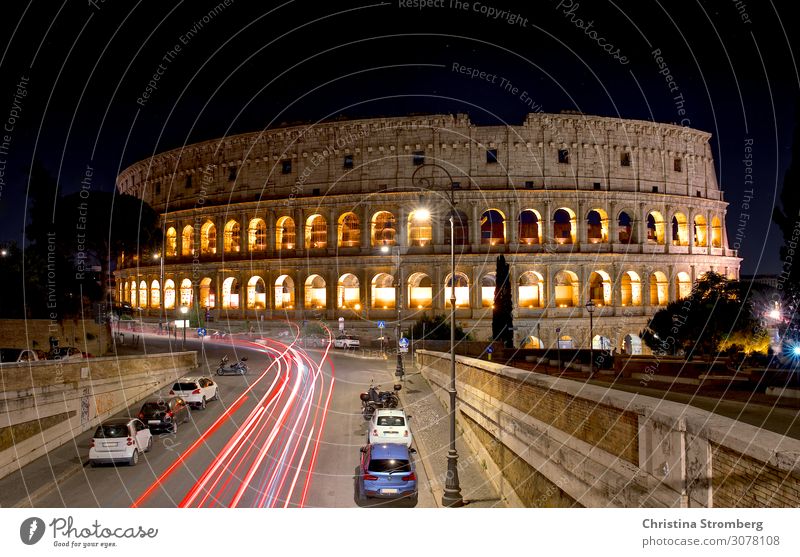 Kolosseum bei Nacht Architektur Kultur Rom Italien Europa Stadt Hauptstadt Bauwerk Arena Fassade Sehenswürdigkeit Wahrzeichen alt historisch Tourismus