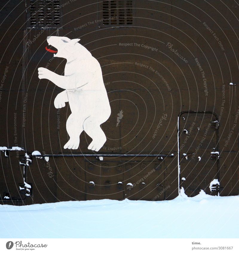 Eisbär outside marine uboot eisbär russisch hafen metall Schifffahrt zeichnung symbol logo icon tür stehen schnee winter kalt zunge tier ungewöhnlich