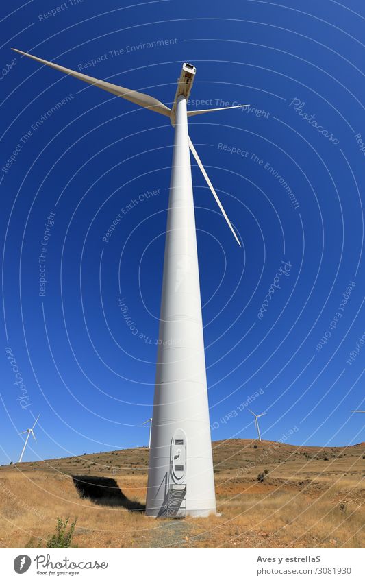Windmühle mit blauem Himmel. Wind und erneuerbare Energien Turbine Kraft Energiewirtschaft Elektrizität Generator Erzeuger Umwelt alternativ regenerativ