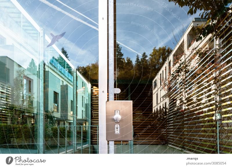 Neuland Lifestyle elegant Stil Arbeit & Erwerbstätigkeit Büroarbeit Himmel Baum Architektur Fassade Tür Türschloss Holz Glas Zeichen Linie Erholung