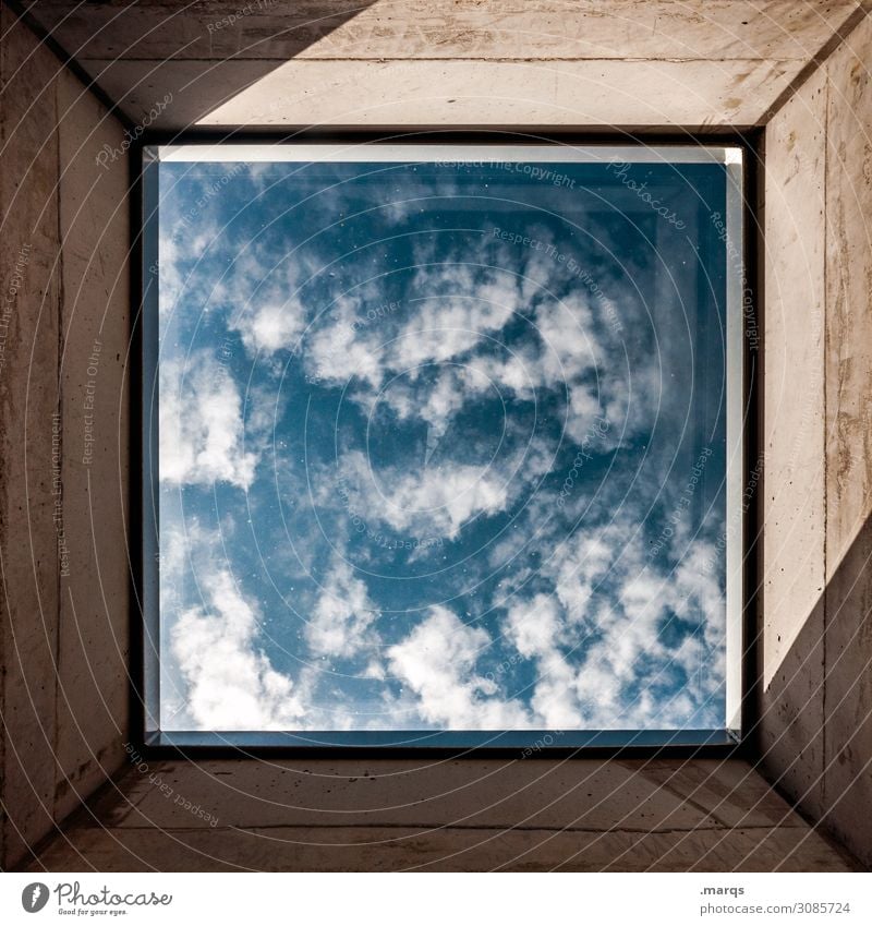 Ausblick Himmel Wolken Schönes Wetter Fenster Rahmen Beton ästhetisch Perspektive Präzision Zukunft Aussicht oben Farbfoto Innenaufnahme Nahaufnahme