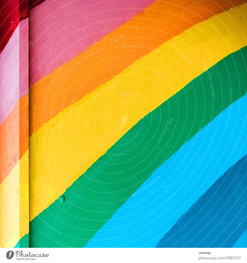 rrggbbb Wand Regenbogen regenbogenfarben Farbstoff Kindheit Kindergarten Farbfoto mehrfarbig Außenaufnahme Nahaufnahme Menschenleer Textfreiraum links
