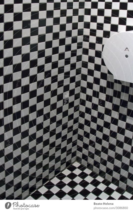 Kunstraum Toilette Fliesen Kacheln Quadrat schwarz-weiß Fliesen u. Kacheln Innenaufnahme Mosaik Strukturen & Formen Menschenleer Handtuch Wand Muster