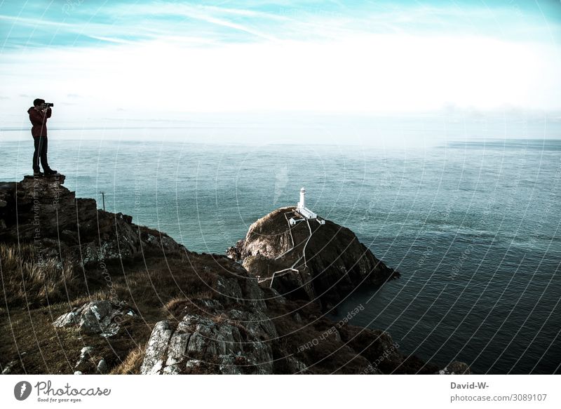 Urlaubsfotograf Mensch maskulin Junger Mann Jugendliche Erwachsene Leben 1 Umwelt Natur Landschaft Himmel Klima Schönes Wetter Felsen Küste Bucht Fjord Riff