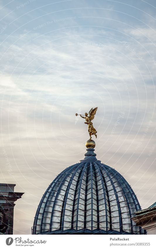 #A# Kuppelgold Kunst Kunstwerk ästhetisch Engel Statue Kuppeldach Dresden Sachsen Farbfoto Gedeckte Farben Außenaufnahme Detailaufnahme Experiment abstrakt