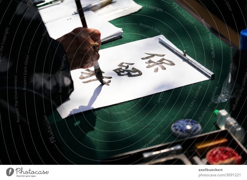Japanische Kalligrafie Lifestyle Freizeit & Hobby Mensch Frau Erwachsene Hand 1 Kunst Künstler Maler Zeichen Schriftzeichen Tradition Asien kanji unkenntlich