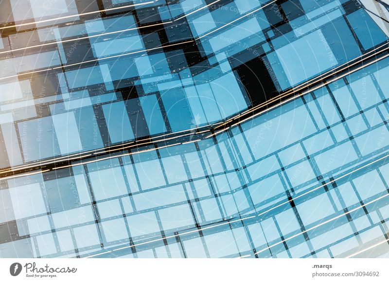 Fassade Stil Design Gebäude Architektur Fenster Glas Linie einzigartig modern blau schwarz ästhetisch Ordnung Zukunft Farbfoto Außenaufnahme abstrakt Muster