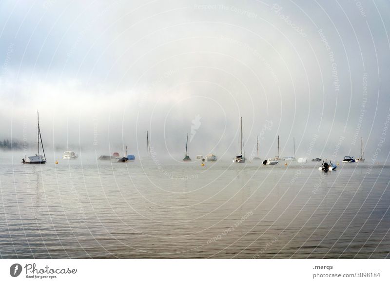 Bodensee Umwelt Natur Urelemente Himmel Wolken Horizont Sommer Herbst Nebel See Schifffahrt Segelboot Erholung Stimmung Idylle ruhig Farbfoto Außenaufnahme