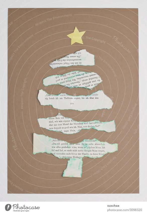oh tannenbaum oh Tannenbaum Weihnachtsbaum Weihnachten & Advent Basteln Papier Zeitungspapier Postkarte Stern (Symbol) gerissen Hintergrund neutral Karte
