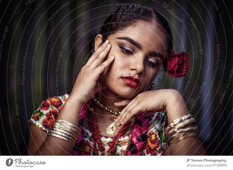 Hübsche junge Dame in traditioneller mexikanischer Kleidung. feminin Junge Frau Jugendliche Haut Kopf Haare & Frisuren Gesicht Auge Ohr Nase Mund Lippen Hand