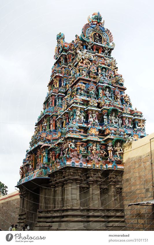 Turm des Meenakshi-Tempels, Madurai Ferien & Urlaub & Reisen Tourismus Skulptur Architektur Himmel Platz ästhetisch vertikale Ausrichtung Wolke - Himmel