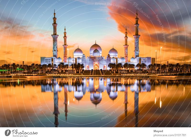 Zayed Große Moschee Kunst Museum Zeitung Zeitschrift Buch Abu Dhabi Stadt Hauptstadt Skyline Bauwerk Gebäude Architektur Sehenswürdigkeit Wahrzeichen Wasser