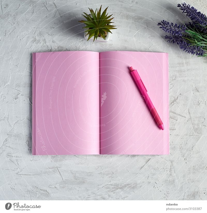 offenes Notizbuch mit leeren rosa Seiten Feste & Feiern Hochzeit Geburtstag Arbeitsplatz Business Buch Pflanze Blume Blüte Papier Schreibstift Blumenstrauß