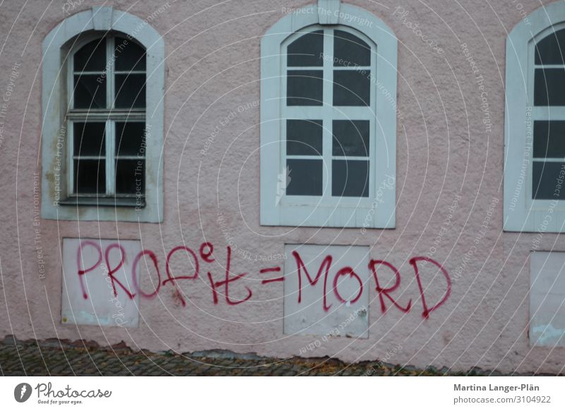 Der Antikapitalismus lebt Haus Mauer Wand Fassade Aggression rosa Gier Ungerechtigkeit Wut Farbfoto Gedeckte Farben Außenaufnahme Tag
