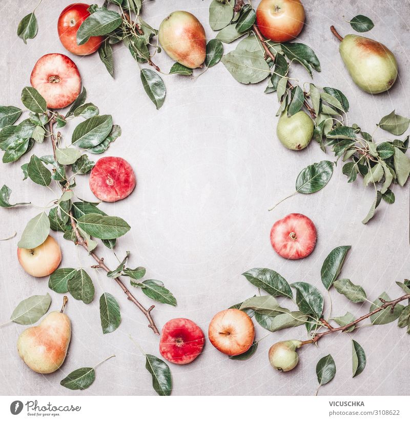 Saisonale Garten Obst Hintergrund Lebensmittel Frucht Apfel Bioprodukte Vegetarische Ernährung Diät kaufen Design Gesundheit Gesunde Ernährung Natur