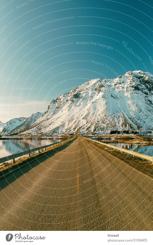 einsame Straße im Winter, lofoten - norwegen Ferien & Urlaub & Reisen Tourismus Ausflug Abenteuer Schnee Berge u. Gebirge Natur Landschaft Erde Wolken Klima