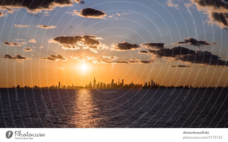 Chicago Stadt Skyline Ferien & Urlaub & Reisen groß schön Reisefotografie Amerika aufregend Sonnenaufgang Silhouette Farbfoto Menschenleer Morgen