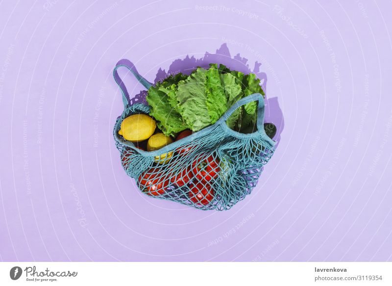 Abfallfreies Einkaufskonzept für Lebensmittel Tasche braun Kordelzug Öko Umwelt Gesunde Ernährung Foodfotografie Gesundheit Zutaten Mahlzeit Gitter natürlich