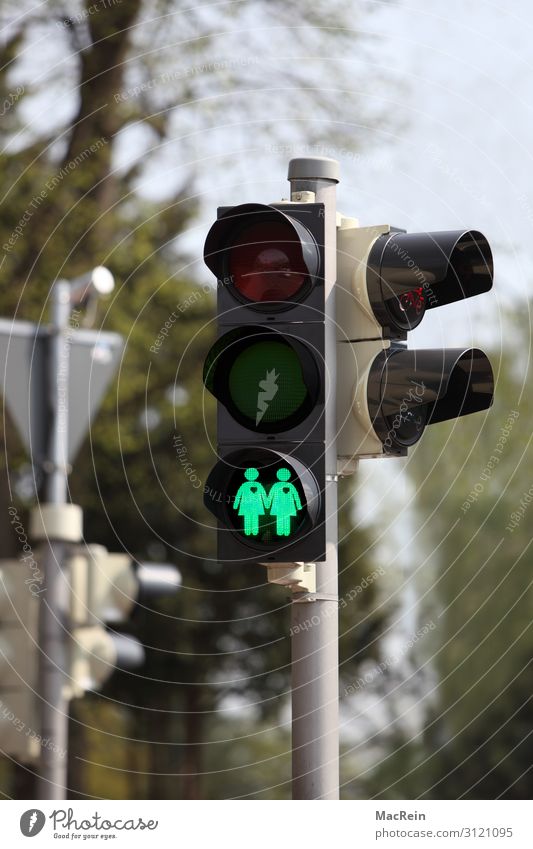 Ampelanlage für Gleichgeschlechtige Mensch feminin Homosexualität Zeichen Verkehrszeichen laufen grün Sicherheit Piktogramm Symbole & Metaphern Paar Farbfoto