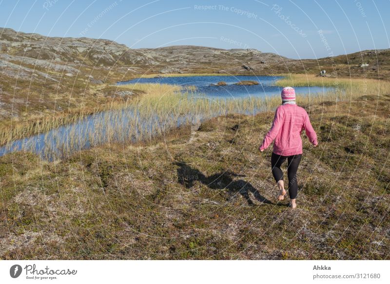 Barfuß im Fjell Ferien & Urlaub & Reisen Ausflug Abenteuer Ferne Freiheit Junge Frau Jugendliche Natur Berge u. Gebirge Moor Sumpf Norwegen entdecken laufen