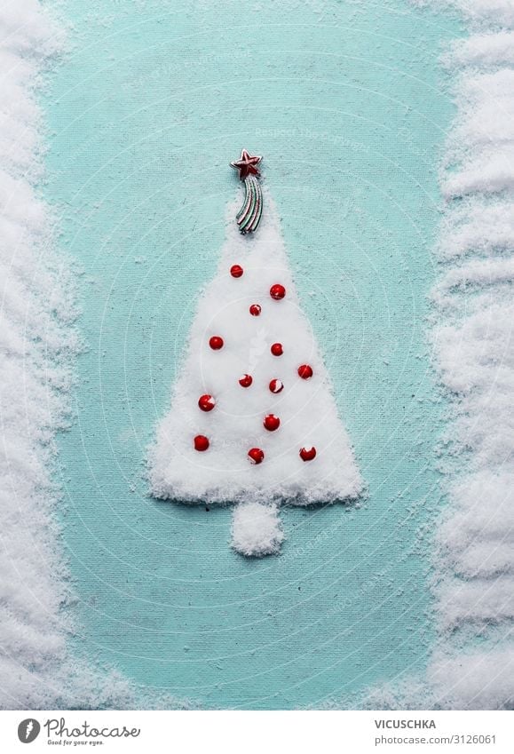 Weihnachtsbaum aus Schnee auf blauem Hintergrund Stil Design Winter Feste & Feiern Weihnachten & Advent Dekoration & Verzierung Tradition Hintergrundbild fertig