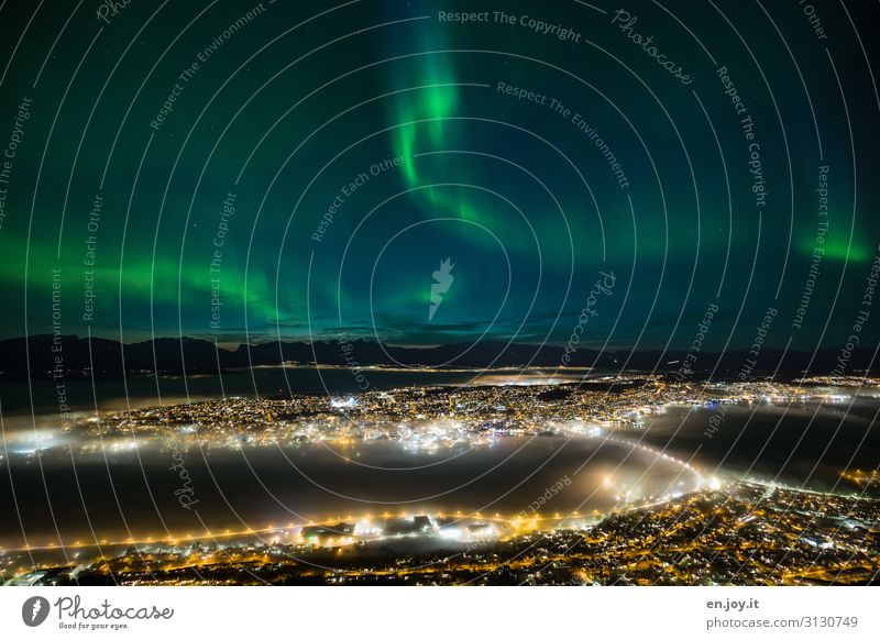 überirdisch schön Ferien & Urlaub & Reisen Tourismus Ausflug Ferne Sightseeing Städtereise Nachthimmel Insel Tromsø Norwegen Skandinavien Stadt Hafenstadt