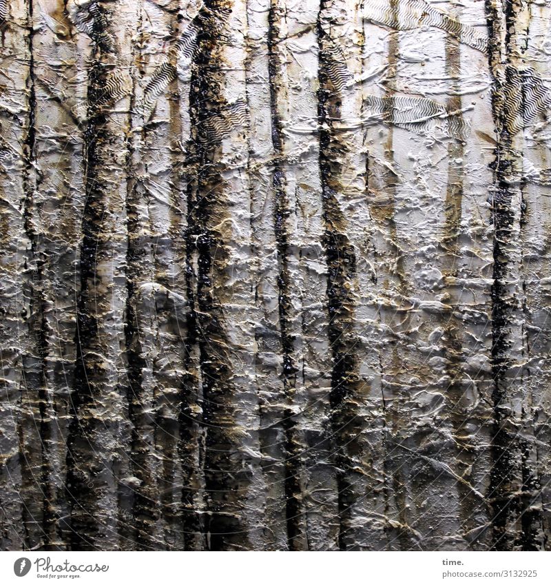 Neuschnee Kunst Kunstwerk Gemälde Umwelt Natur Landschaft Baum Wald dunkel kalt Wärme selbstbewußt Kraft Geborgenheit Einigkeit Verschwiegenheit Sympathie