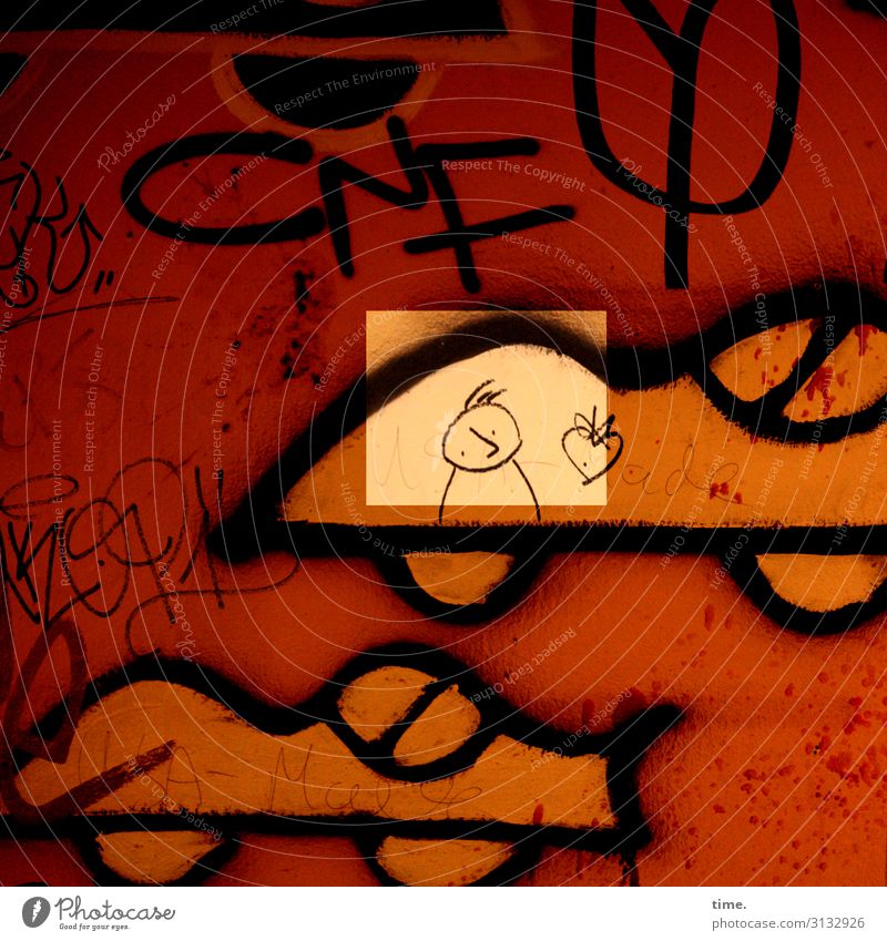 Weltschmerz Mensch Kunst Gemälde Verkehr Personenverkehr Autofahren Farbe Stein Zeichen Schriftzeichen Graffiti Herz Linie Streifen Blick Leben Traurigkeit