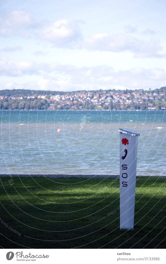 S O S SOS Notruf Schiffsunglück Notfall ertrinken Bodensee Notarzt Alarm Wassersport bedrohlich gefährlich Risiko