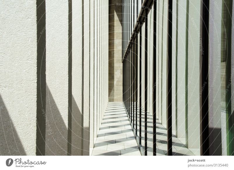 Mittendrin Architektur Wand Säule Museumsinsel groß lang modern viele Stimmung Einigkeit Ordnung Stil Symmetrie Zwischenraum Schattenspiel Eindruck Reihe
