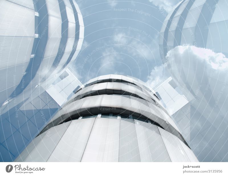 High-Tech Architektur Design Himmel Wolken Kongressgebäude hoch modern retro innovativ Stil Surrealismus Symmetrie Doppelbelichtung Reaktionen u. Effekte