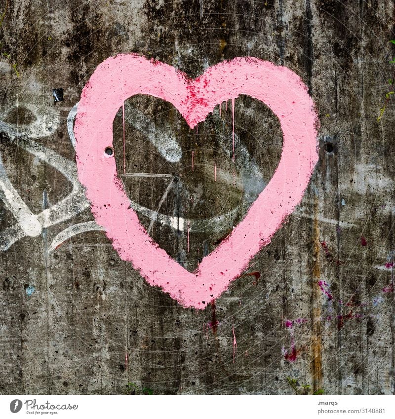 Herz Mauer Wand Beton Zeichen Graffiti trashig grau rosa Romantik Partnerschaft Liebe Valentinstag Farbfoto Außenaufnahme Nahaufnahme abstrakt Menschenleer
