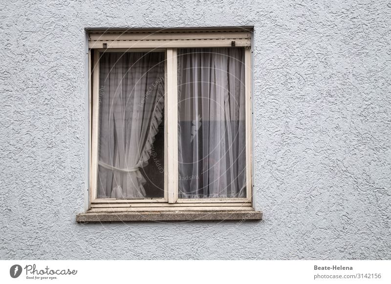 Es war einmal: verblichener Fensterschmuck Vergangenheit Store Vorhang abgewohnt alt Vergänglichkeit Gebäude Verfall kaputt Wandel & Veränderung Haus