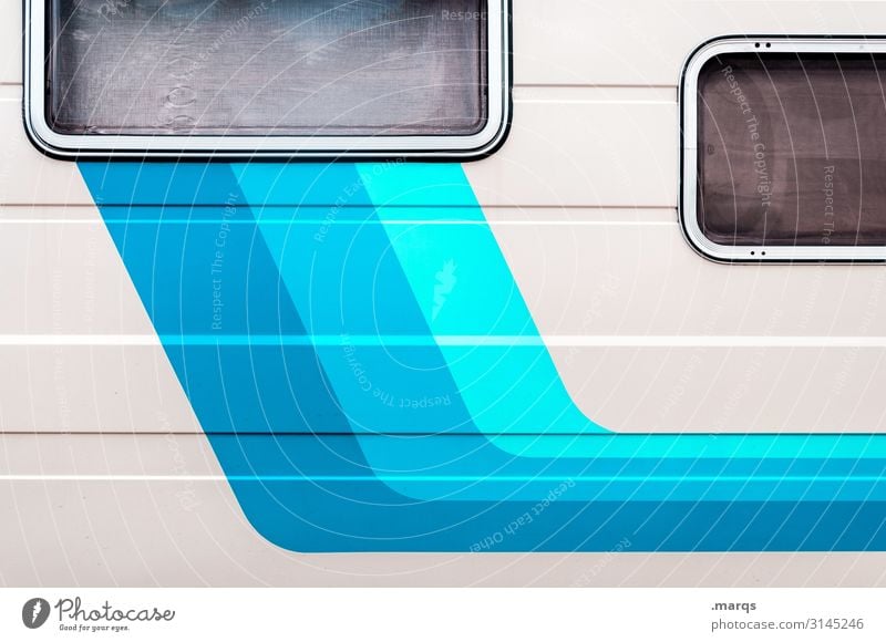 Wohnwagen Freizeit & Hobby Ferien & Urlaub & Reisen Tourismus Ausflug Fenster Wohnmobil Linie ästhetisch Coolness hell blau türkis weiß Farbe Mobilität Dynamik