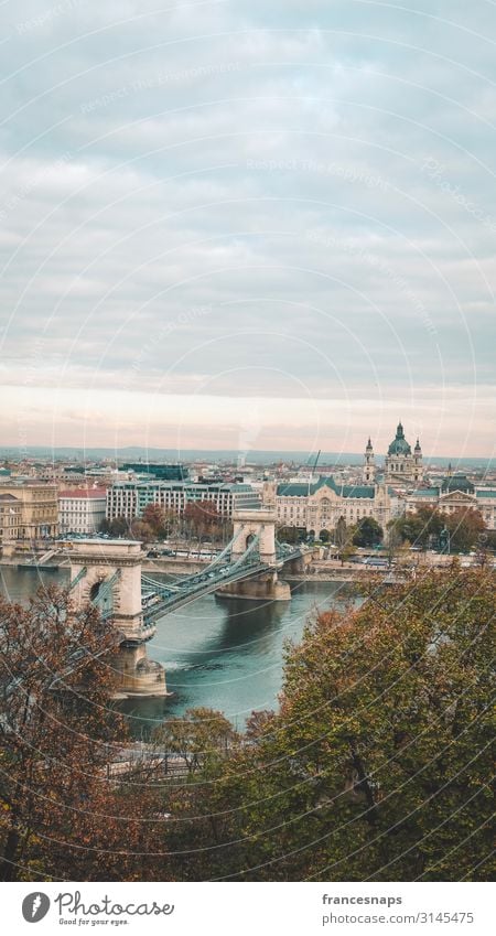 Blick auf die Szechenyi-Brücke und die St. Stephen-Kathedrale in Budapest Lifestyle Ferien & Urlaub & Reisen Tourismus Ausflug Abenteuer Sightseeing Städtereise