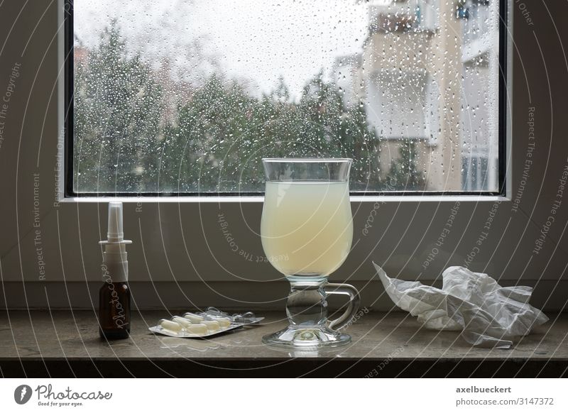 Erkältungsmittel und heiße Zitrone Getränk Heißgetränk Glas Lifestyle Gesundheit Krankheit Häusliches Leben Wohnung Raum Wetter schlechtes Wetter Regen
